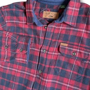 Orvis Shirt Mens Large Red Green Plaid Flannel Heavyweight Workwear Outdoors